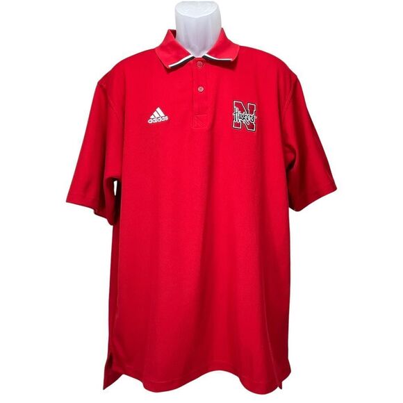 Adidas Nebraska‎ Huskers Men's Large Red Short Sleeve Polo Shirt - Picture 1 of 7